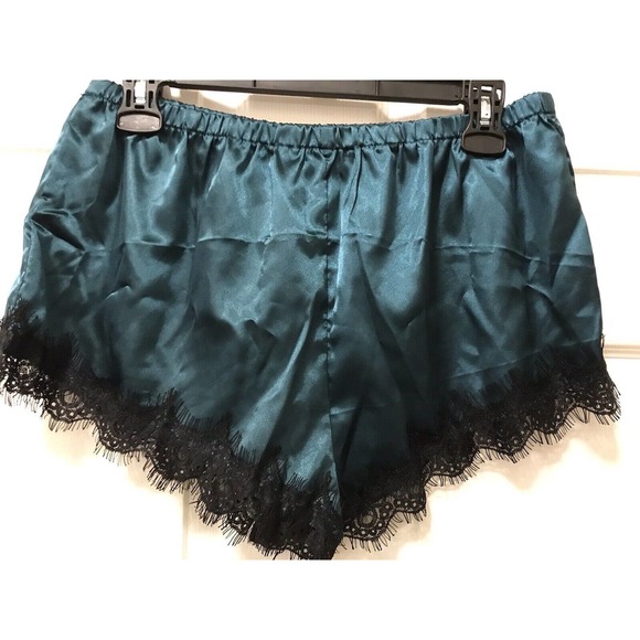 3 Piece Lingerie Lounge Set XL, Satin and Lace, Dark Green & Black - Picture 9 of 15